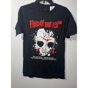 Friday the 13th Jason Mask Black Shirt Kid's Halloween Costume Men's Size Small